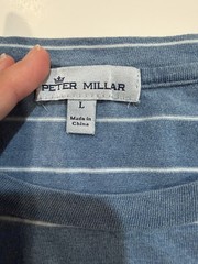 Peter Millar Blue & White Striped Short Sleeve Pocket Tee Size large soft