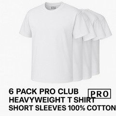 6 PACK PRO CLUB MENS PLAIN SHORT SLEEVE T SHIRT HEAVYWEIGHT COTTON