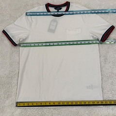 MEN’S BEN SHERMAN WHITE T-SHIRT SIZE M STRIPE COLLAR POCKET COTTON STRETCH TEE.