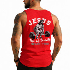 Jesus The Ultimate Deadlifter Funny Christian Workout Gym (On Back) Tank Top