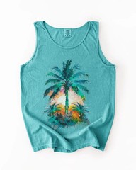 Tropical Palm Tree Sunset Tank Top Beach Vacation Apparel