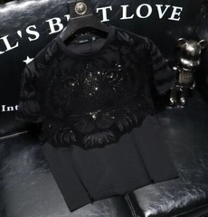 New Men Luxury Tiger Rhinestones Fashion Black Green T-Shirt High Quality
