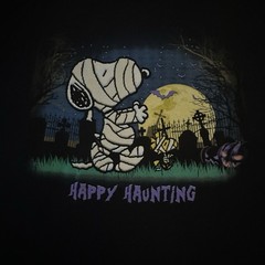 Gildan Peanuts Snoopy Halloween Shirt Large Black Mummy Woodstock Happy Haunting