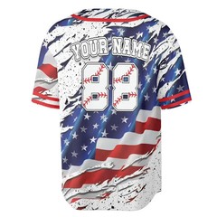 Custom Name Number Torn USA Flag Baseball Jersey Patriotic Graphic Shirt