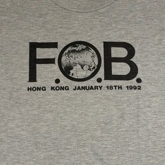 Vintage 1992 FOB Hong Kong Graphic T-Shirt XL Heather Gray January 18th Tee