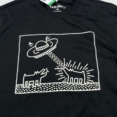 Keith Haring Tee Shirt UFO And Dogs Art Work Graphics Mens Casual Apparel XL