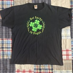 Fruit of the Loom Black Green Cotton XL Men’s Vegas Slogan Shamrock Graphic Tee