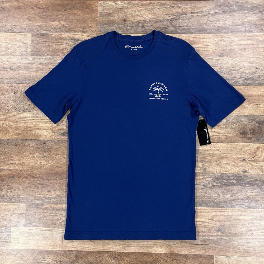 Travis Mathew T Shirt Mens Small Blue Crew Neck Cotton Short Sleeve Golf NEW