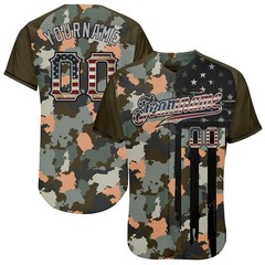 Custom Vintage USA Flag Camo Baseball Jersey Patriotic Men’s Gift