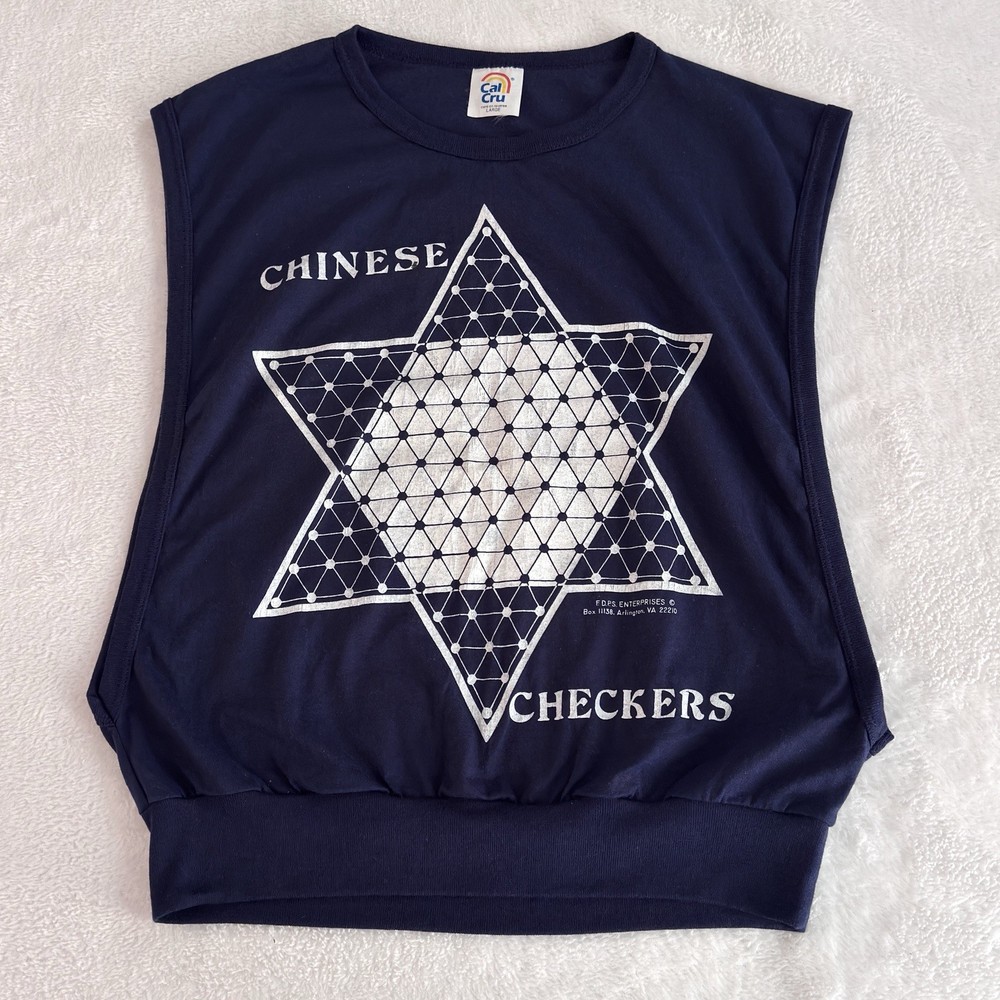 VTG 80s Cal Cru Chinese Checkers Board Game Muscle Crop T Shirt Tank Top Large