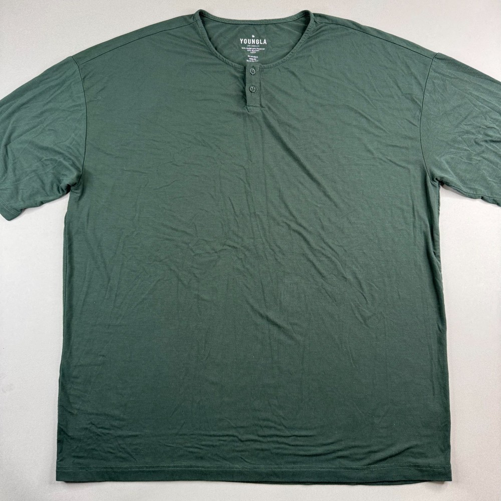 YoungLA Mens Large Green Modal Polyester Spandex Oversized Henley T-Shirt