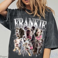 Custom Pet Portrait T-Shirt Vintage Photo Name Dog Cat Graphic Tee Gift