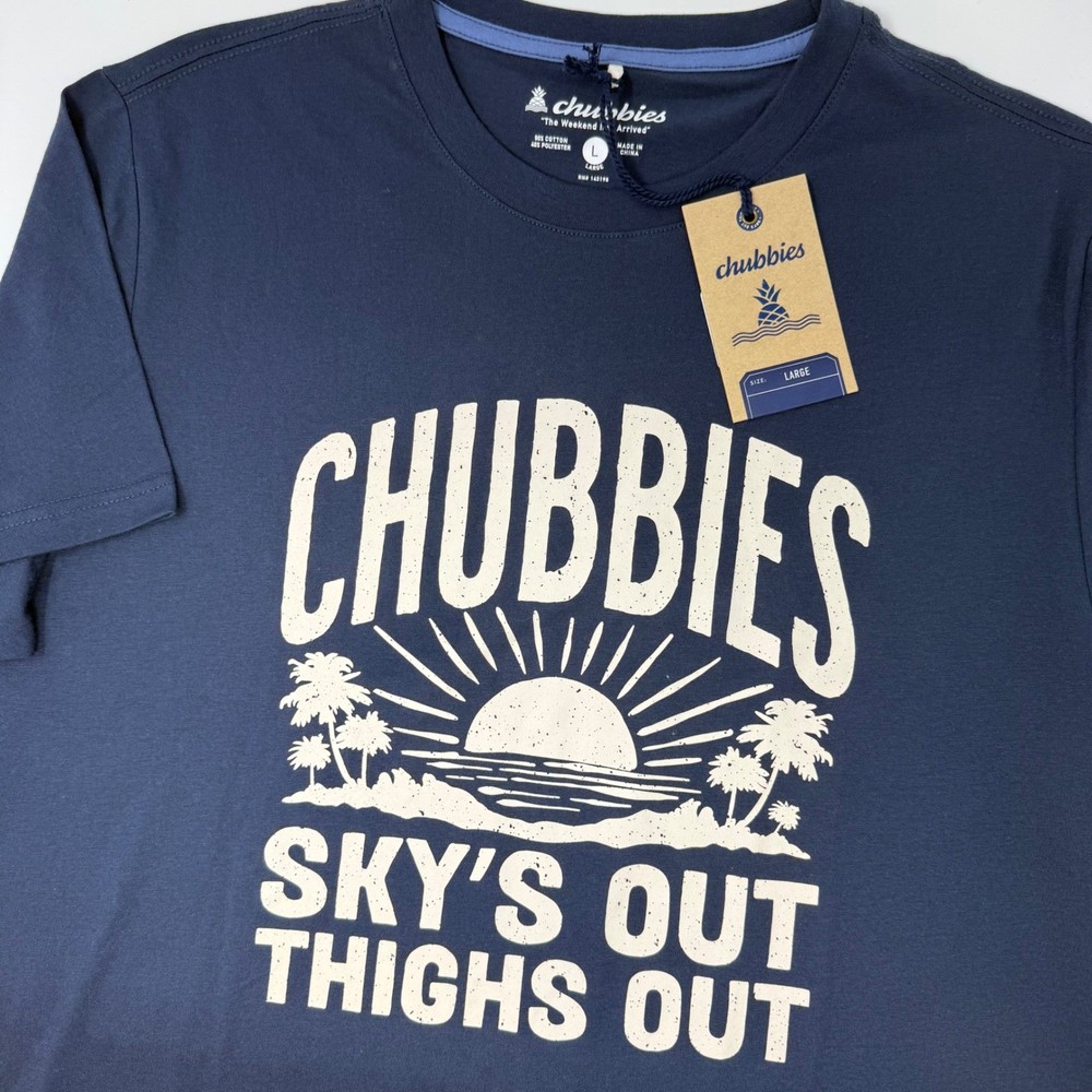 Chubbies Mens The No Brainer Navy Graphic T Shirt Sky’s Out Thighs Out Large NEW