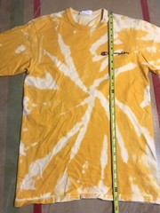 Champion Thick T-shirt Chest Logo Tie Dye Yellow Mens Tag Small￼ Acid Wash