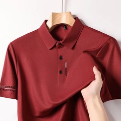 New Men’s Business Casual Short Sleeved Shirt with Badge Solid Color Polo Shirt