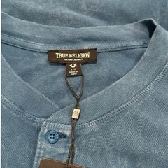 True Religion Midnight Blue Pique Mineral Wash Henley T-Shirt Mens Large NWT