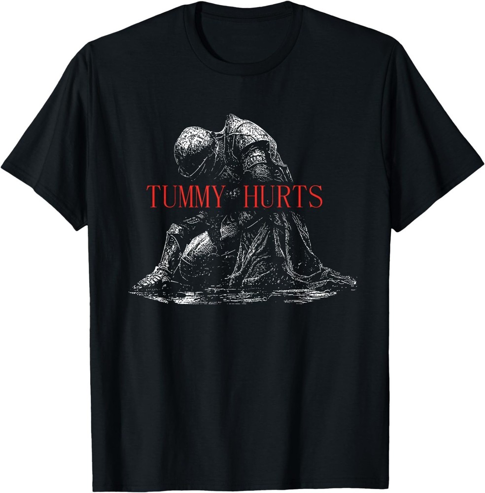 Tummy Hurts Funny Medieval Knight Dark Humor Art Unisex Cotton T-Shirt