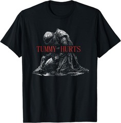 Tummy Hurts Funny Medieval Knight Dark Humor Art Unisex Cotton T-Shirt