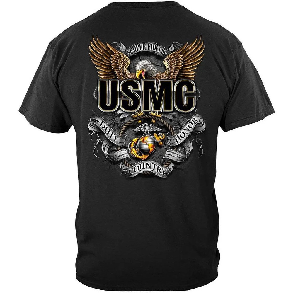USMC Veteran T-Shirt Marine Corps Military Veteran USA Patriotic Tribute Tee