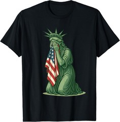 Statue of Liberty Crying Sad USA Flag Patriotic Resist T-Shirt