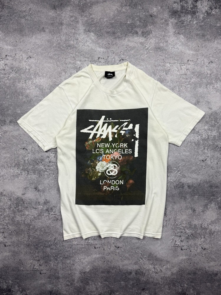 Stussy World Tour T-Shirt Big Logo Flowers Tee Y2K Rare Streetwear Men S Vintage