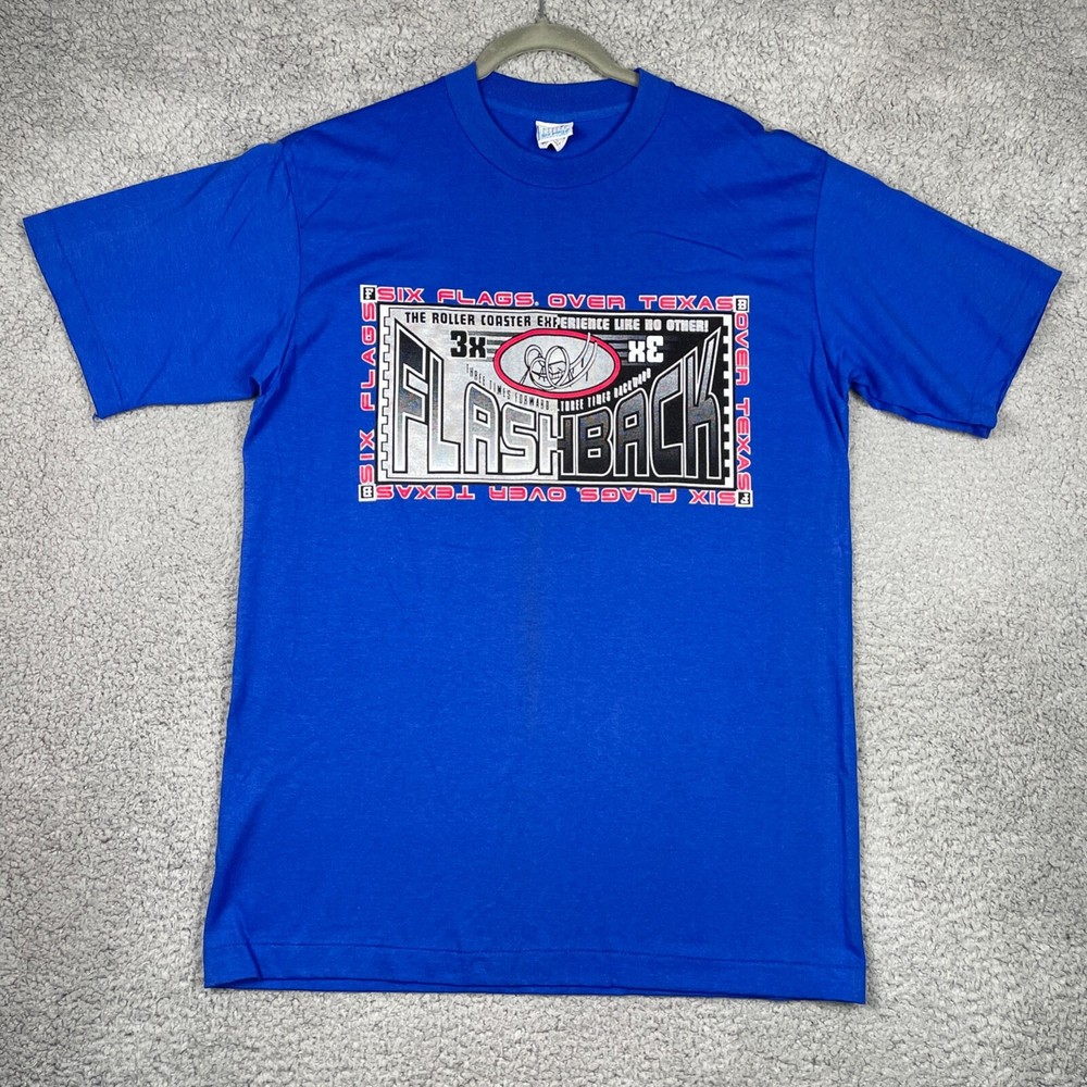 VTG Six Flags Over Texas FLASHBACK Rollercoaster Single Stitch T-Shirt Size L