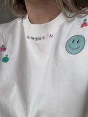 Oversized White Shirt Y2K Smiley Beaded Charms Handmade Stelle Brand