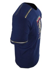 Men T-Shirt Bucheli Italian Horse Sport Logo Stripe Gold Lion Slim Fit Crew Neck