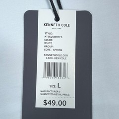 Kenneth Cole Mens Active Tech SS Shirt Sz. L White Stretch UPF 50+ Soft Cotton