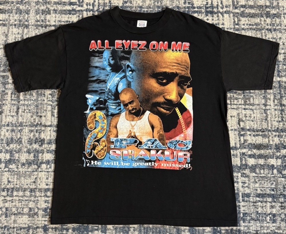 Vintage 90s 2 PAC Shakur All Eyez On Me Rap Tee Sz XL Me Against The World 1990s