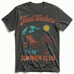 Tired Teachers Summer Club T-Shirt Funny School Break Beach Vacation Mode Tee