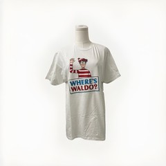 New Where’s Waldo Men White T-Shirt Logo front River Scene Back SZ Med