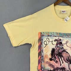 Vintage Texas Rodeo Shirt Men Medium Anvil Yellow Short Sleeve Single Stitch USA