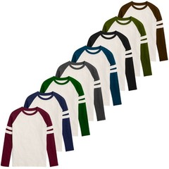 Mens Triblend Long Sleeve Baseball T-Shirt Casual Raglan Plain Contrast L/S Top