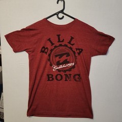 Billabong T-shirt M Wave Badge Logo Est 1973 Poly/Cotton/Rayon Brick Red V Good