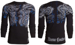 Xtreme Couture by Affliction Men’s Thermal Shirt Double Up Black Biker S-2XL
