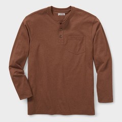 NEW Duluth Trading Co Longtail T Relaxed Long Sleeve Henley T Shirt Brown 4XL
