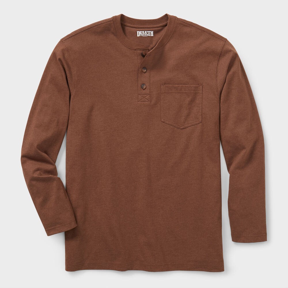 NEW Duluth Trading Co Longtail T Relaxed Long Sleeve Henley T Shirt Brown 4XL