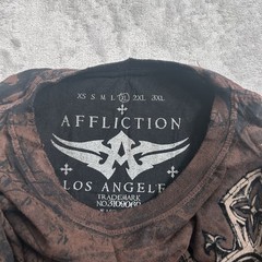 Vintage Affliction T-Shirt Mens XL Brown Felt Wings Cross Los Angeles Grunge Y2K