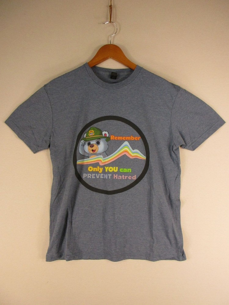 Gildan T-Shirt Mens L Blue Heather Cartoon Bear Remember Only YOU Graphic Tee