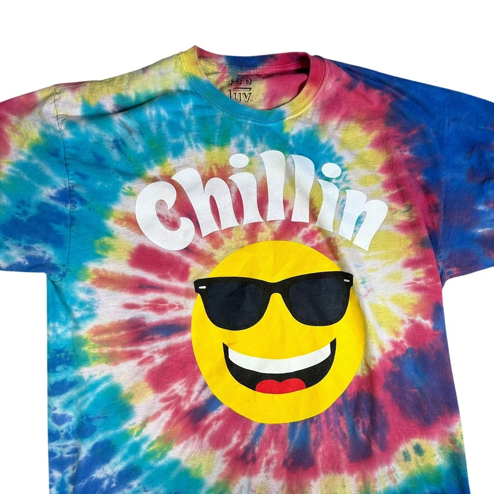Tee Luv Mens Chillin Smiley Face Sun Tie Dye Graphic T-Shirt XL Multicolor