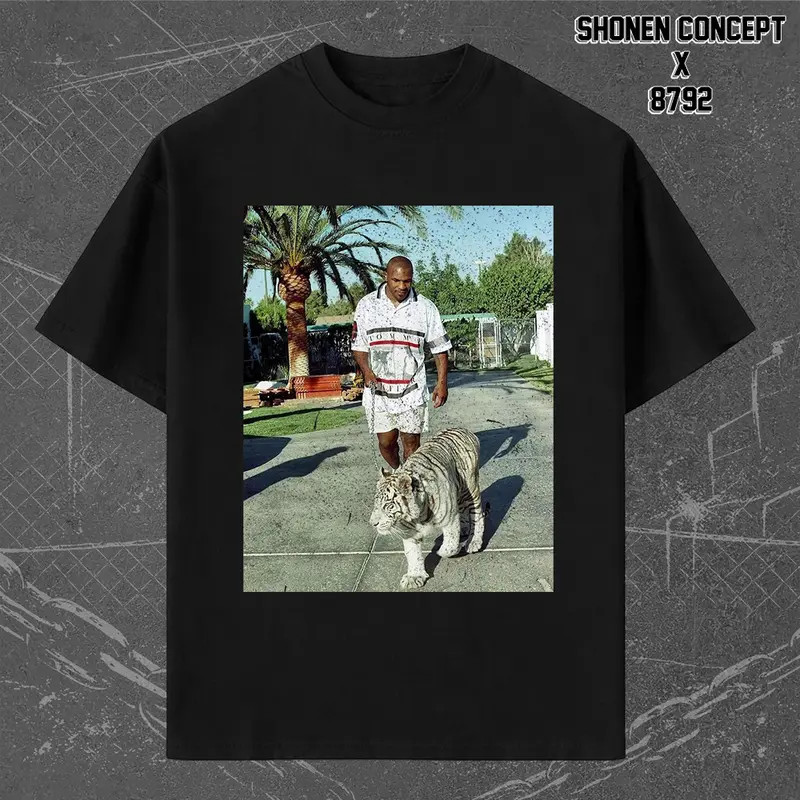 Mike Tyson Walking White Tiger Unisex Men’s Cotton Crew Tee Vintage 90s Tshirt S