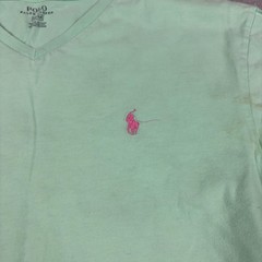 Polo Ralph Lauren Shirt Mens M Green V Neck Logo Tee Tagless Cotton Jersey
