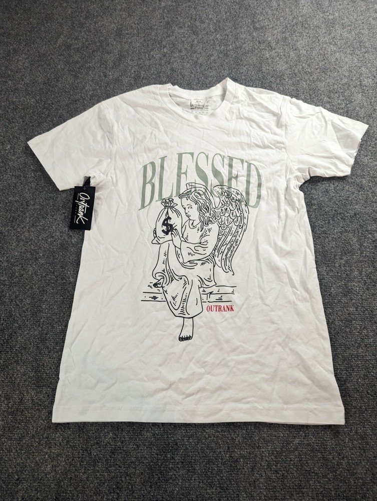 Outrank T-Shirt Men’s Small White Graphic Print Blessed NWT
