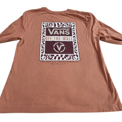 Vans Off The Wall T-Shirt Mens Peach Graphic M Crew Neck Long Sleeve Streetwear