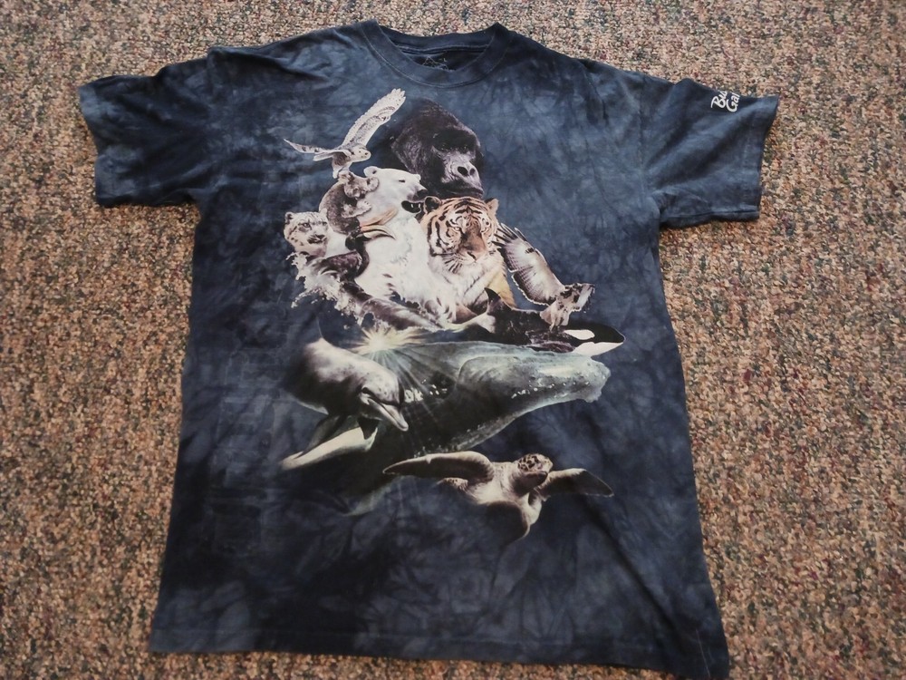 Busch Gardens Mountain Animal Safari Blue Tie Dye Tshirt Mens L Vintage 90s Y2K