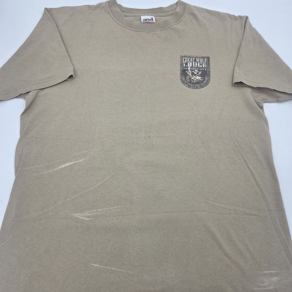 Vtg 2000s The Great Wolf Lodge Traverse City Distressed Y2K T Shirt Mens M Brown