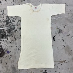 Vintage 40s Hanes Ribbed Cotton White T Shirt Mens S Mounted Collar Distressed