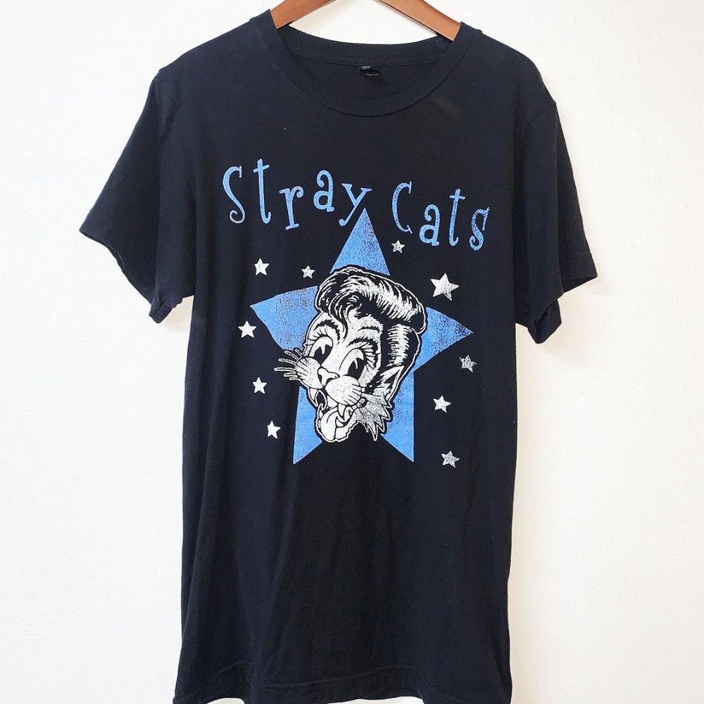 Vtg Stray Cats Band 90s Remake Black T shirt Short Sleeve tee S-5XL NH19848