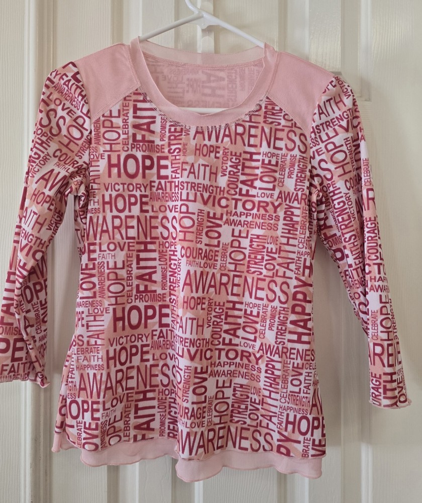 Breast Cancer Awareness 3/4 Sleeve, Scoop Neck Top. Pink. Ships Free.